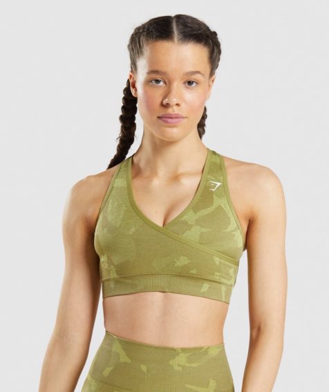 Women's Gymshark Adapt Camo Seamless Sports Bra Green | CA A15370